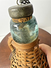 Demijohn Rattan Wicker Cover Wine Whiskey Bottle Lid Stopper & Ring Miniature 8&Prime;