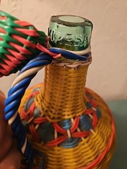 Vintage Mid Century Viresa Green Glass Bottle Woven With Rattan