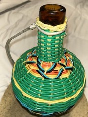 Vtg Viresa Plastic Woven Wicker Wine Bottle Metal Handle- Empty 12&Prime; No Cap