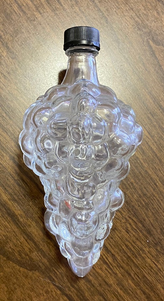 Clear Glass 6.5” Tall Bunch of Grapes Shape Vintage Wine Bottle