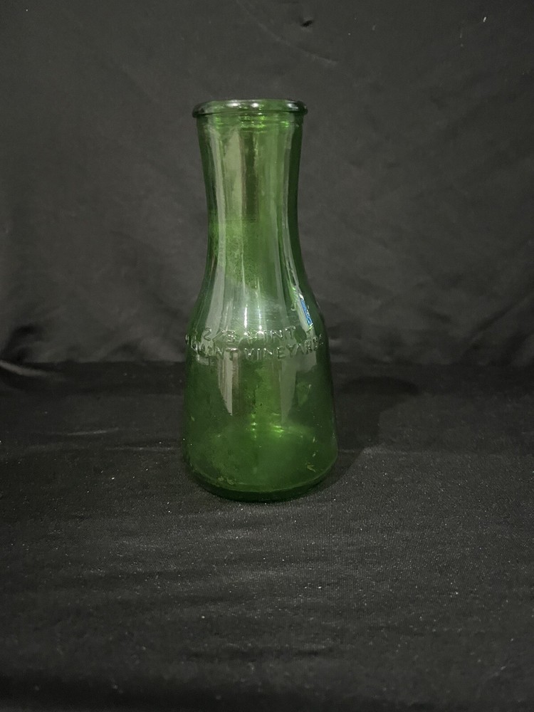 Vintage M LAMONT VINEYARDS 2/5 Pint Green Glass Empty Wine Cruets Bottles.