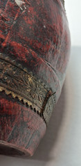 Rare Old Leather Wrapped Wine Barrel,Cork Top Glass Keg & Brass Tap,Vinegar Jar