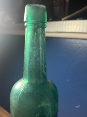 Vtg. Emerald Green Peppersauce Bottle Embossed JPS Ht: 9&Prime; Cir: 2 1/2&Prime;
