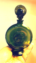 Vintage French DECO Emerald Green Wine Bottle/ Stopper MONTESQUIOU signed empty