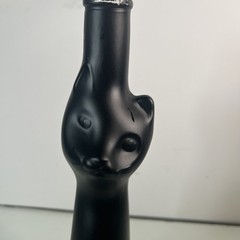 Rheinhessen Riesling Black Happy Cat Figural Glass Wine Bottle EMPTY