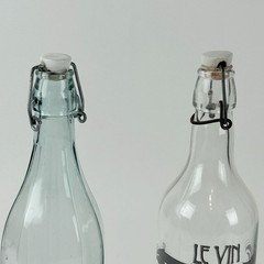 Art Nouveau Le Vin Wine Bottle Set Ceramic Topper Glass Pair 12.5” Bar Decor