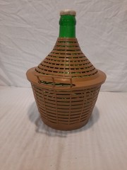 Rare Old Demijohn 5 Liter Green Glass With Brown Basket