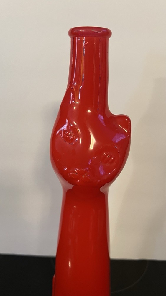 Red Happy Cat Glass Wine Bottle 13 in. Germany