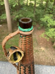Vintage Plastic Wicker Wrapped Wine Bottle Decoration