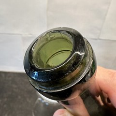 VTG Green Glass Blown Wine Champagne Bottle Kick-up Base Applied Lip 9 7/8&Prime;