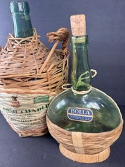 Vintage Wicker Wrapped Wine Bottles Lot – Spanish Chablis 1966 & Bolla Italy
