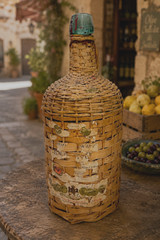 VTG Wicker Covered Demijohn Liquor Bottle Original Partial Spanish Label Mexico