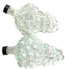 Lot/2 Clear Glass Bottle Grape Cluster Bunch Shaped Wine Decanters Length 6.5&Prime;