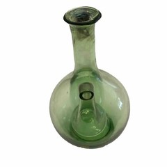 VNTG Italian Hand Blown Green Glass Wine Decanter W/Ice Chamber & Straw Corks
