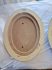 A Pair Of Vtg. Oval Convex Wine Bottle Grapes Wine Glass LG. 15&Prime;X10.5&Prime; Wood.