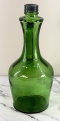 Vintage Green Glass 1.5 Liter Wine Decanter Jug Bottle W/Long Handle & Lid 12”