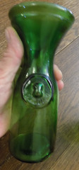 Vtg lot 2 Emerald Green Mold Blown Glass Wine 6&Prime; Carafe Seal Bottle 1/2 Litre