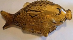 Lg Vintage Amber Glass Italian Fish Wine Decanter Bottle 15&Prime;