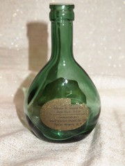 2 Small Vintage Green Glass Rose Bela & Moura Basto Wine Empty Bottles Portugal