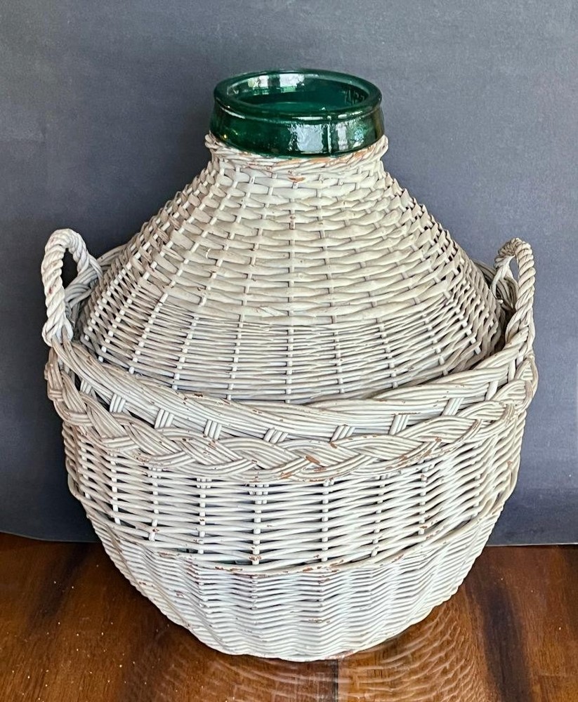 Vtg VIRESA CARBOY Bottle Wicker 5-Gal. Glass Demijohn 16½ » Jug 10½ lb Wine Beer
