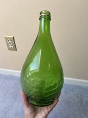 cute 🍇 vintage green glass half gallon wine bottle w/ embossed grapes vines