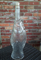 Fish Shaped Clear Glass Wine Bottle w/ Cork 13&Prime; Tall Vintage