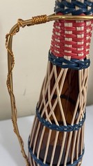 Vintage Plastic Wicker Wrap’d Wine Amber Bottle lid, handle,excellent condition