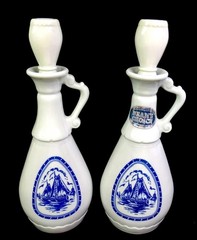 Jim Beam Milk Glass Sail Boat 2 Piece Vintage 13 1/4&Prime; Liquor Bottles 1963 EMPTY