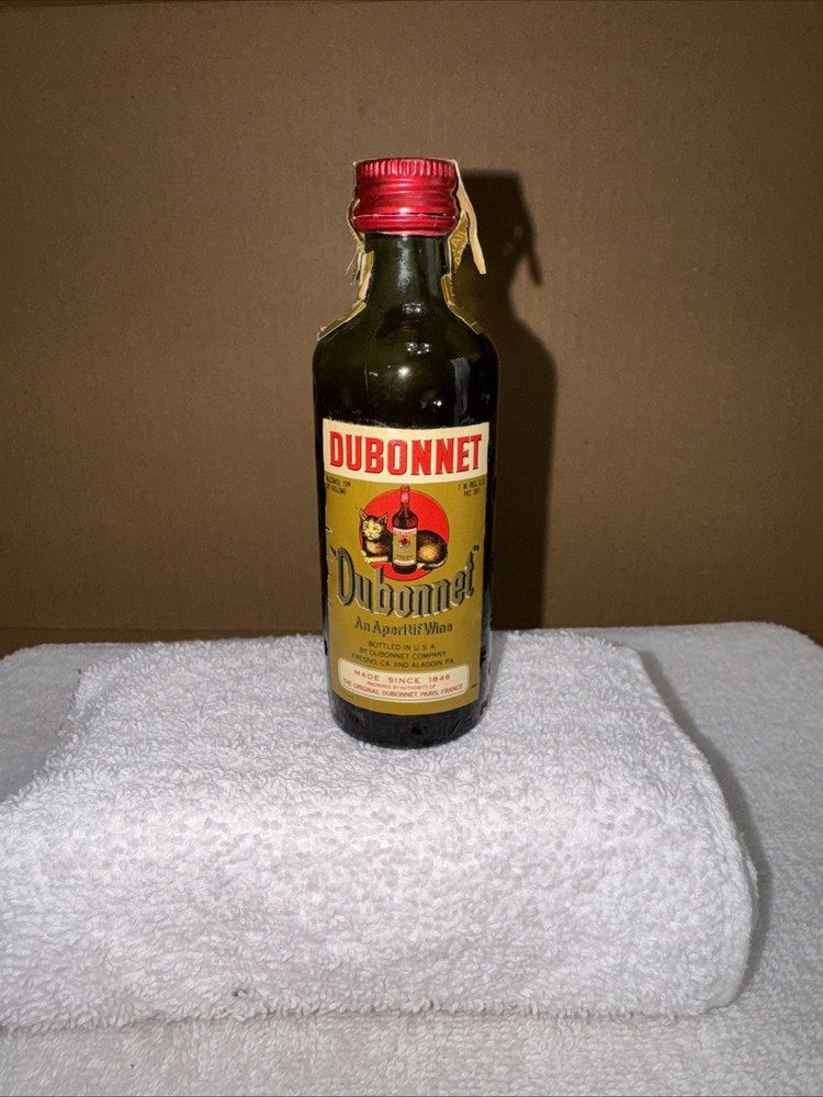 VTG Dubonnet An Aperitif Wine Mini Green Glass With Dimples Liquor Bottle EMPTY