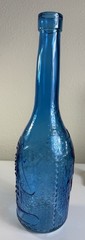 AM Cobalt Blue Glass Wine Bottle with Grapes and Leaves 11.75&Prime; Decorative Art