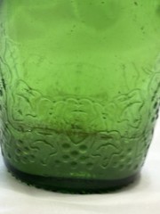 Vgt Green Glass Wine Bottle With Embossed Grape Designs, 11” Tall