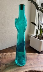 Rheinhessen Riesling Cat Bottle Teal Blue Green Figural Glass Germany Vintage