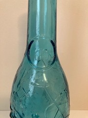 AM Turquoise Embossed Grapes and Leaves Glass Wine Bottle 11 3/4&Prime; Tall