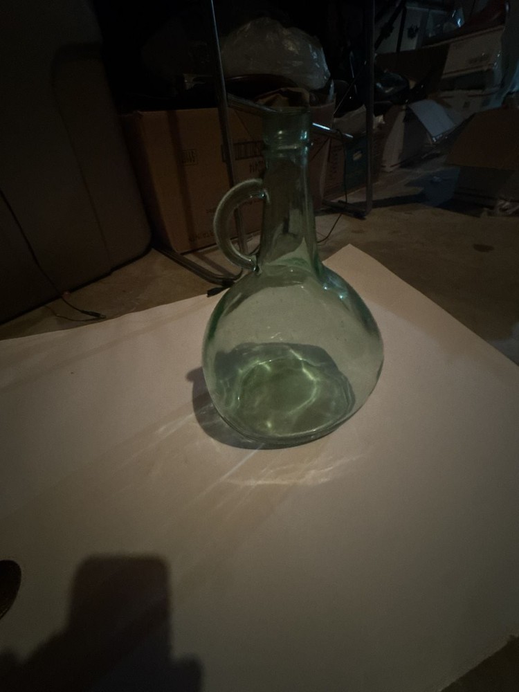 Vintage Almaden Vineyards Green Glass Round Handled Wine Jug Decanter