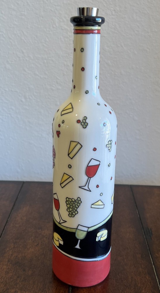 Benaya Wine Bottle Hand Crafted Porcelain & Enamel signed JP 06. Vintage Piece