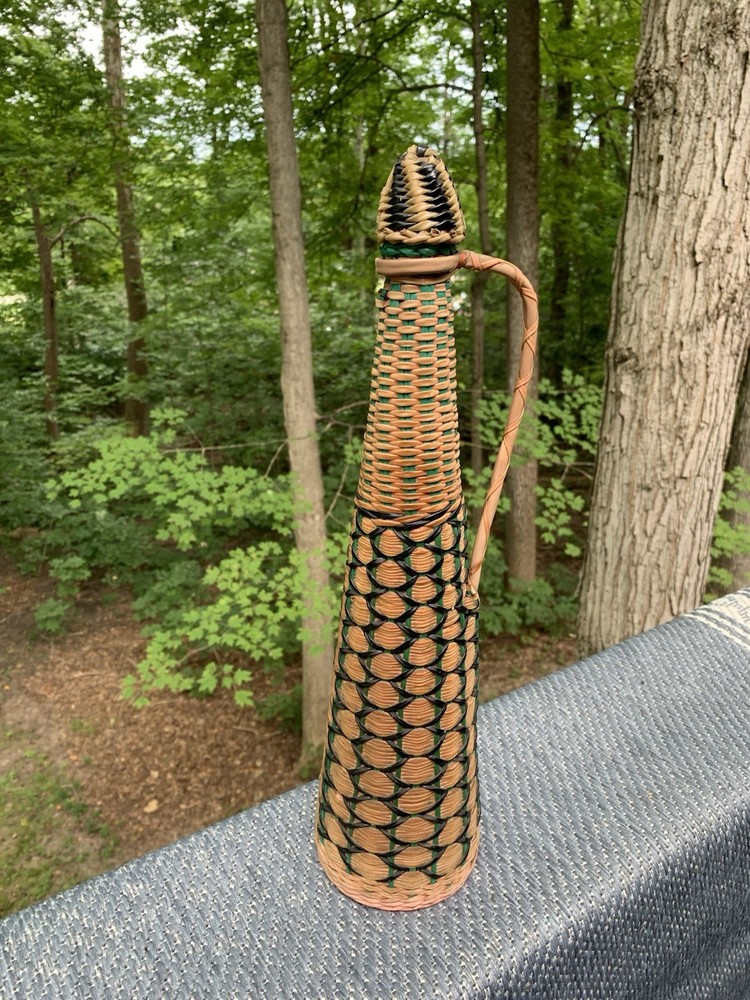 Vintage Plastic Wicker Wrapped Wine Bottle Decoration