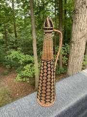 Vintage Plastic Wicker Wrapped Wine Bottle Decoration