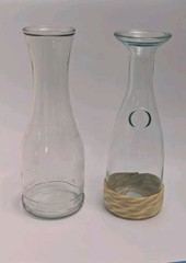 2 Vintage 1L Glass Carafes- Paul Masson & Fleur De Lis Stamp W/Rope Bottom