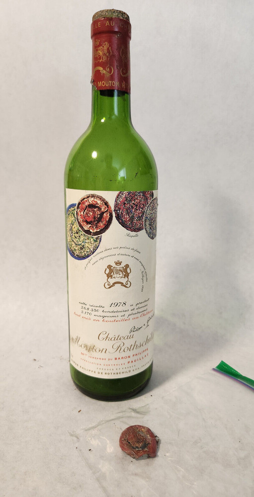 Vtg Rare – 1978 Chateau Mouton Rothschild – Empty Wine Bottle & Cork & Foil Top
