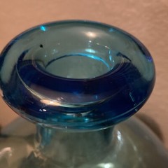 Big Blue Demijohn Studio Blown Glass bottle Crackled Bottom Polished Pontil