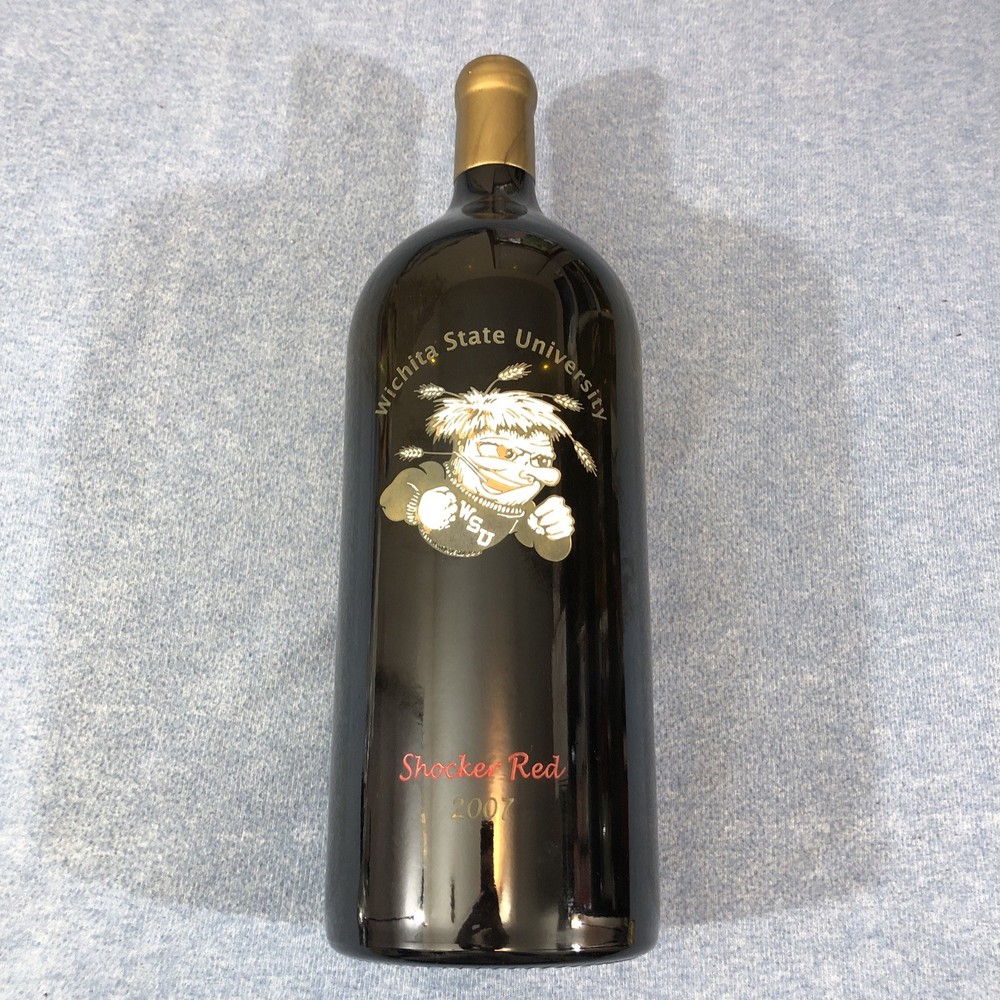 2007 WSU Wichita State University Shocker Red Display Wine Bottle Huge 19.5&Prime;x6&Prime;