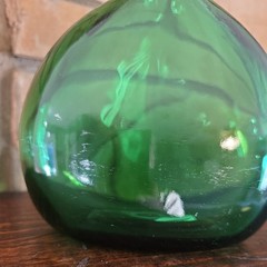 Vintage Emerald Green Glass Flask Style Wine Bottle 8.5&Prime; Tall