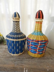 MCM 2 Colorful Plastic Wrapped Glass Bottles|Viresa Demijohn Spain J. Albinana H