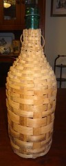 Vintage 17&Prime; Tall Rattan / Wicker Wrapped Green Demijohn Wine Bottle