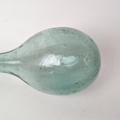 Antique Hand Blown Glass Round Bottom Bulb Wine Bottle Flask Aqua Vtg