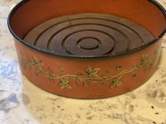 Vintage Italian Wine Bottle Coaster Cinnabar Red Metal Hand Painted/Wood Insert