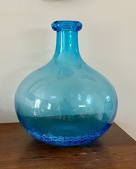 Demijohn Studio Blown Glass bottle Crackled Bottom Blue LARGE 12” tall