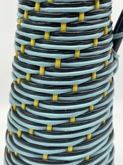 Vintage Plastic Colorful Wicker Wrapped Wine Bottle Decanter Made in Spain 14.5&Prime;