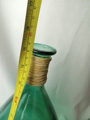 Green Glass Demijohn Carboy Bottle 15&Prime; Wrapped Neck Wine Decor Machine Made