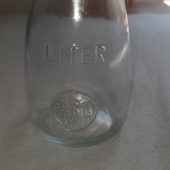 Clear Glass Wine Bottle 1 Liter with Grape Motif Collectible
